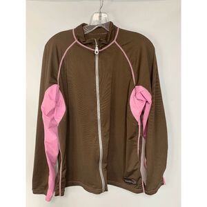 DuckSkinz Women's Full Zip UV & Water Protect Two Tone Sweater Brown/Pink Size L